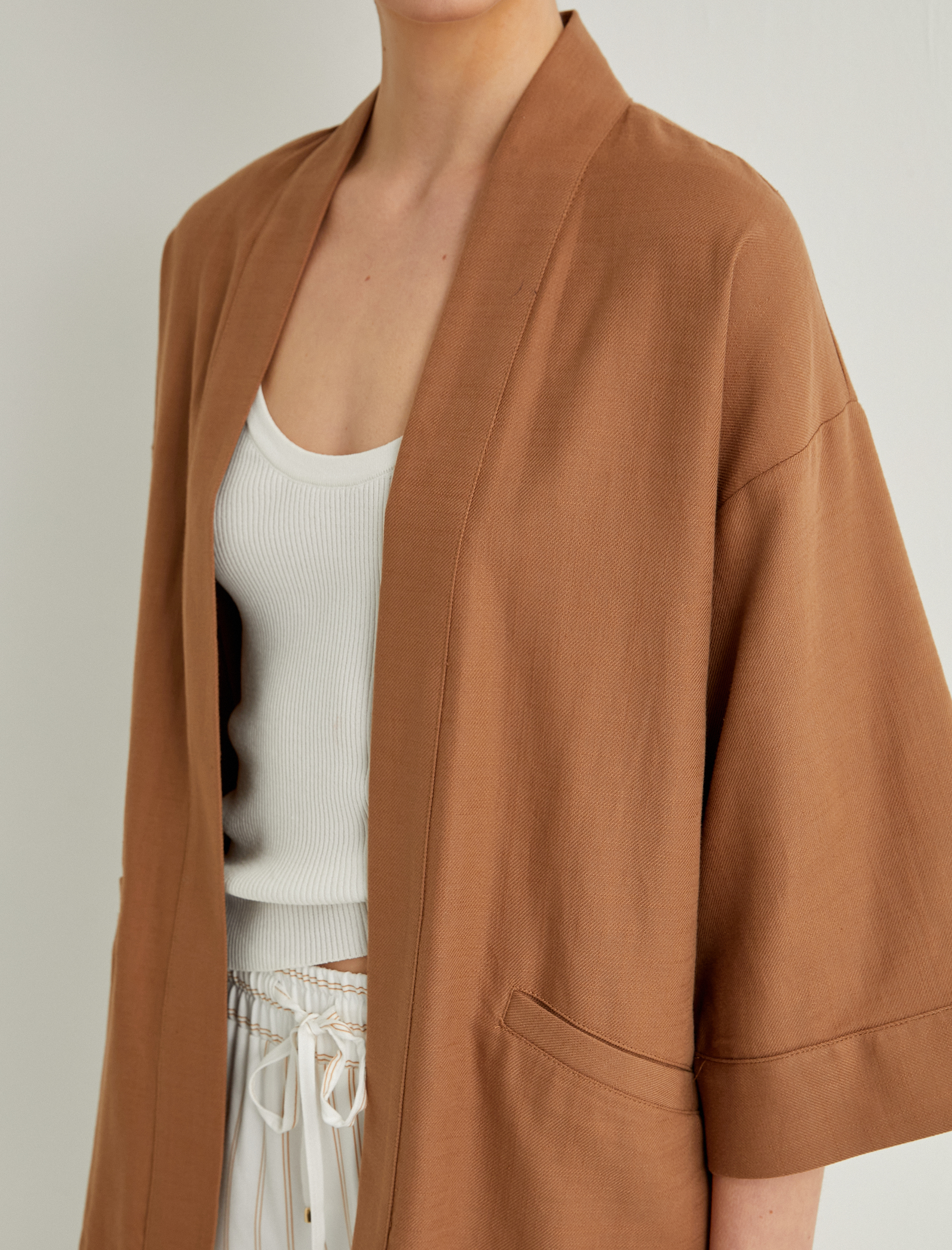   Kimono Pamuklu Fleto Cepli Yarım Geniş Kollu