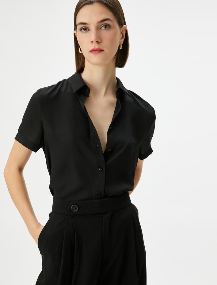  Şifon Gömlek Kısa Kollu Klasik Yaka