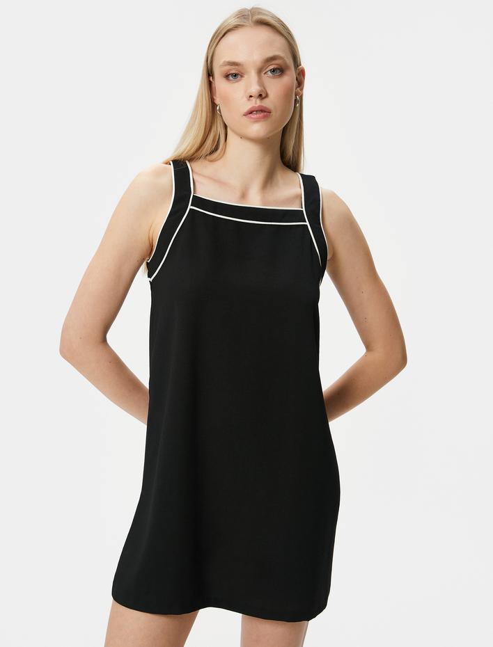  Halter Yaka Elbise Mini Askılı Şerit Detaylı