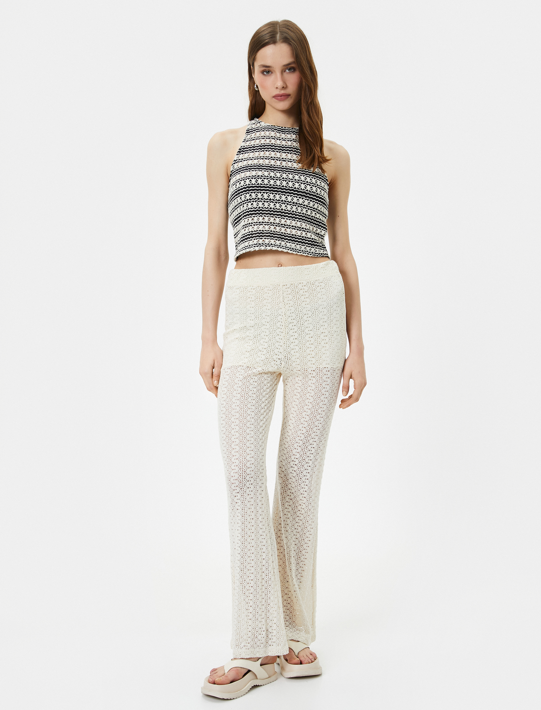   Crop Atlet Kroşe Örgü Halter Yaka