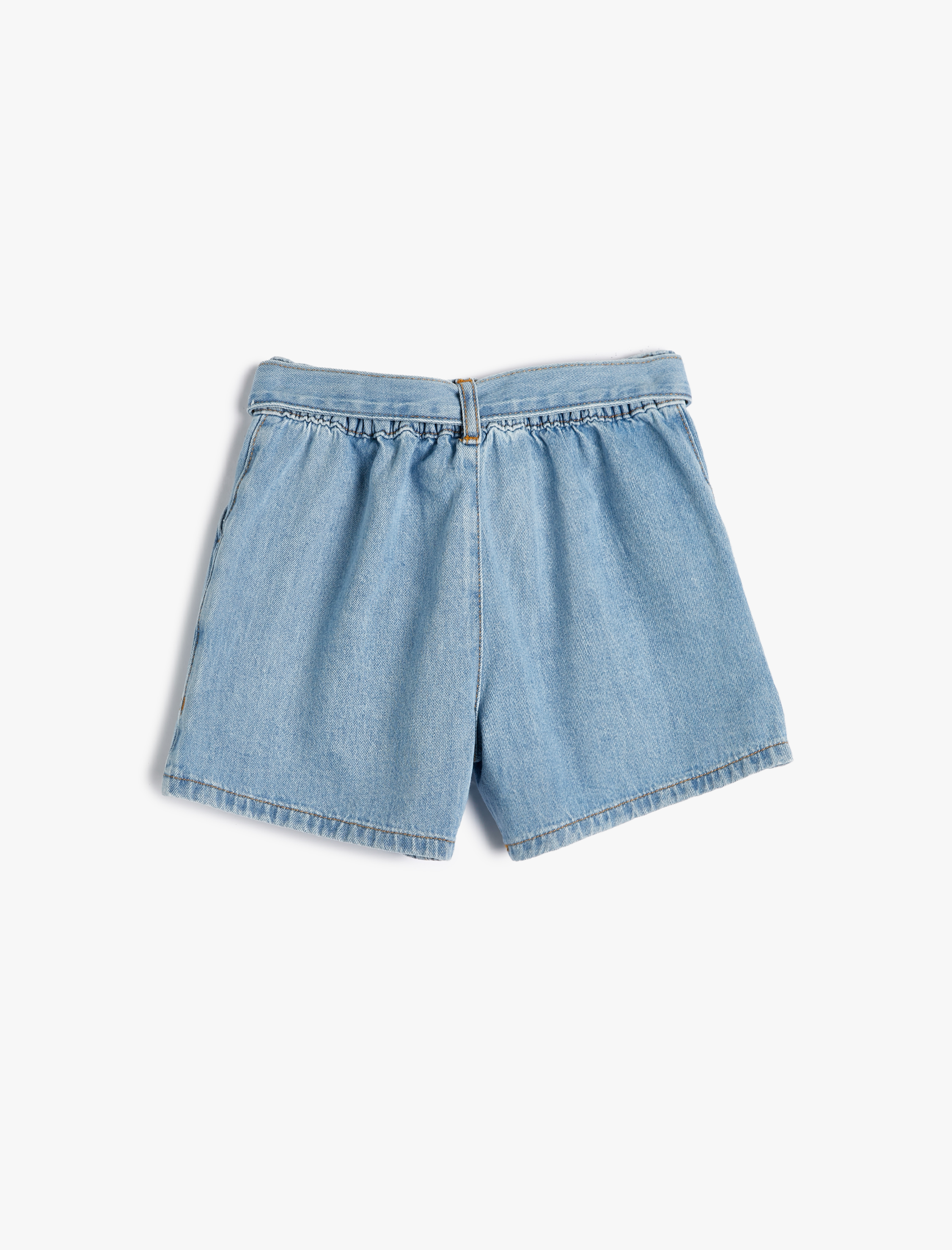  Kız Çocuk Kot Şort Kuşak Detaylı Cepli Pamuklu Beli Lastikli