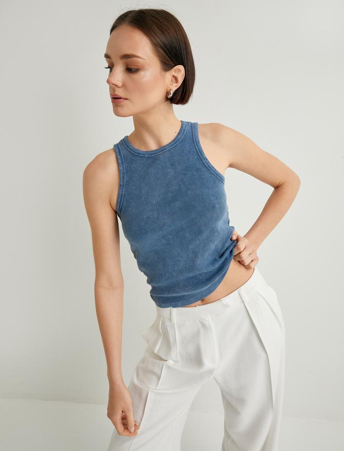  Fitilli Atlet Halter Yaka Basic Soluk Efektli