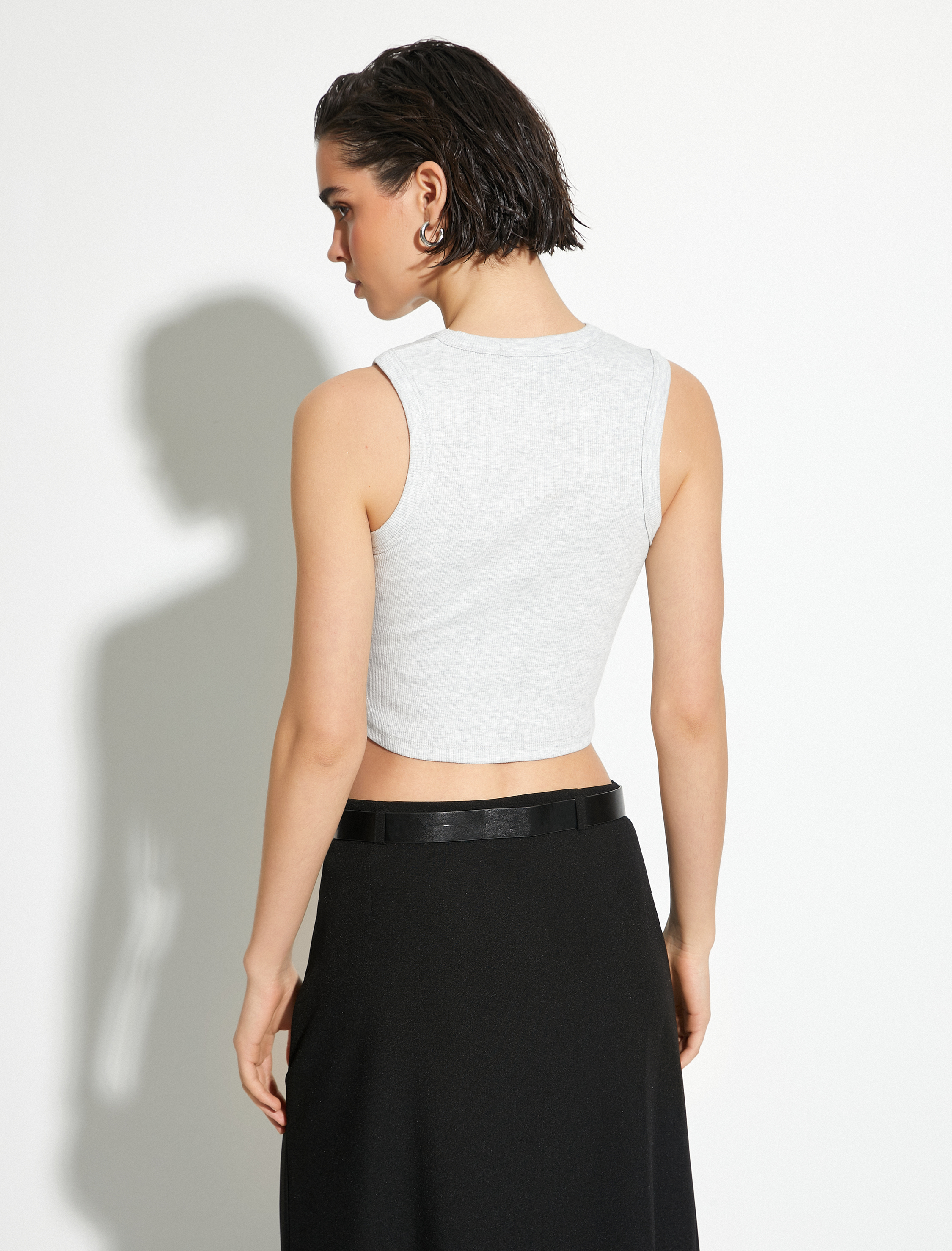 Metalik Crop Üst Fitilli Bisiklet Yaka