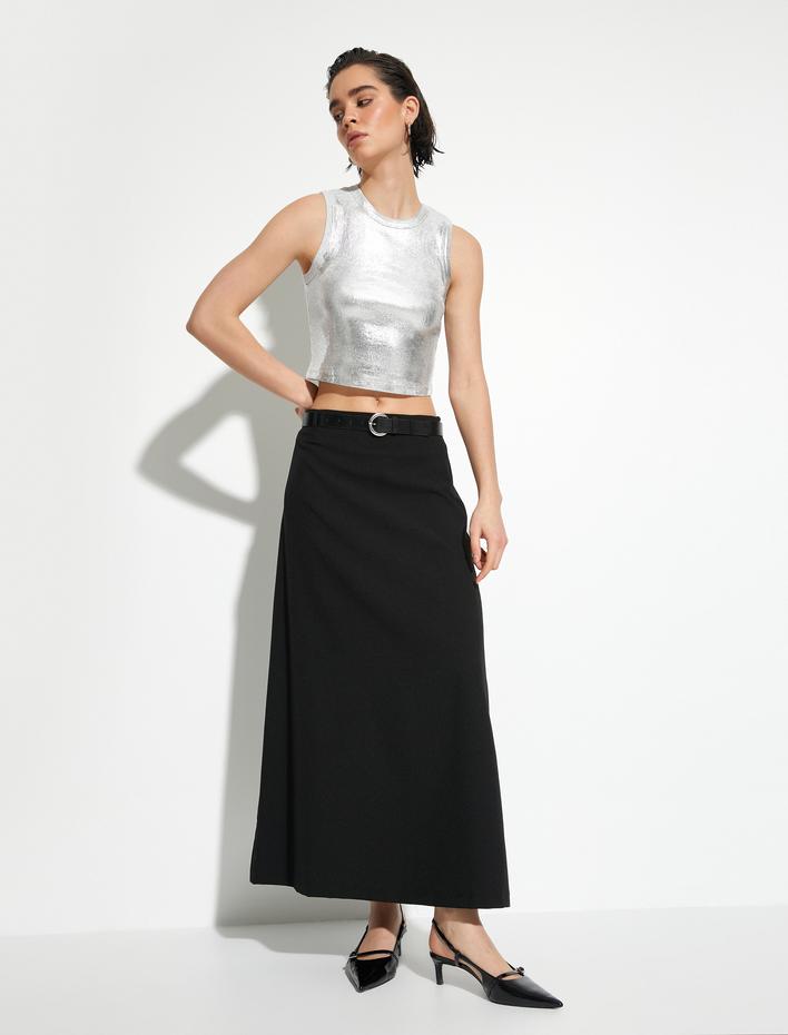  Metalik Crop Üst Fitilli Bisiklet Yaka