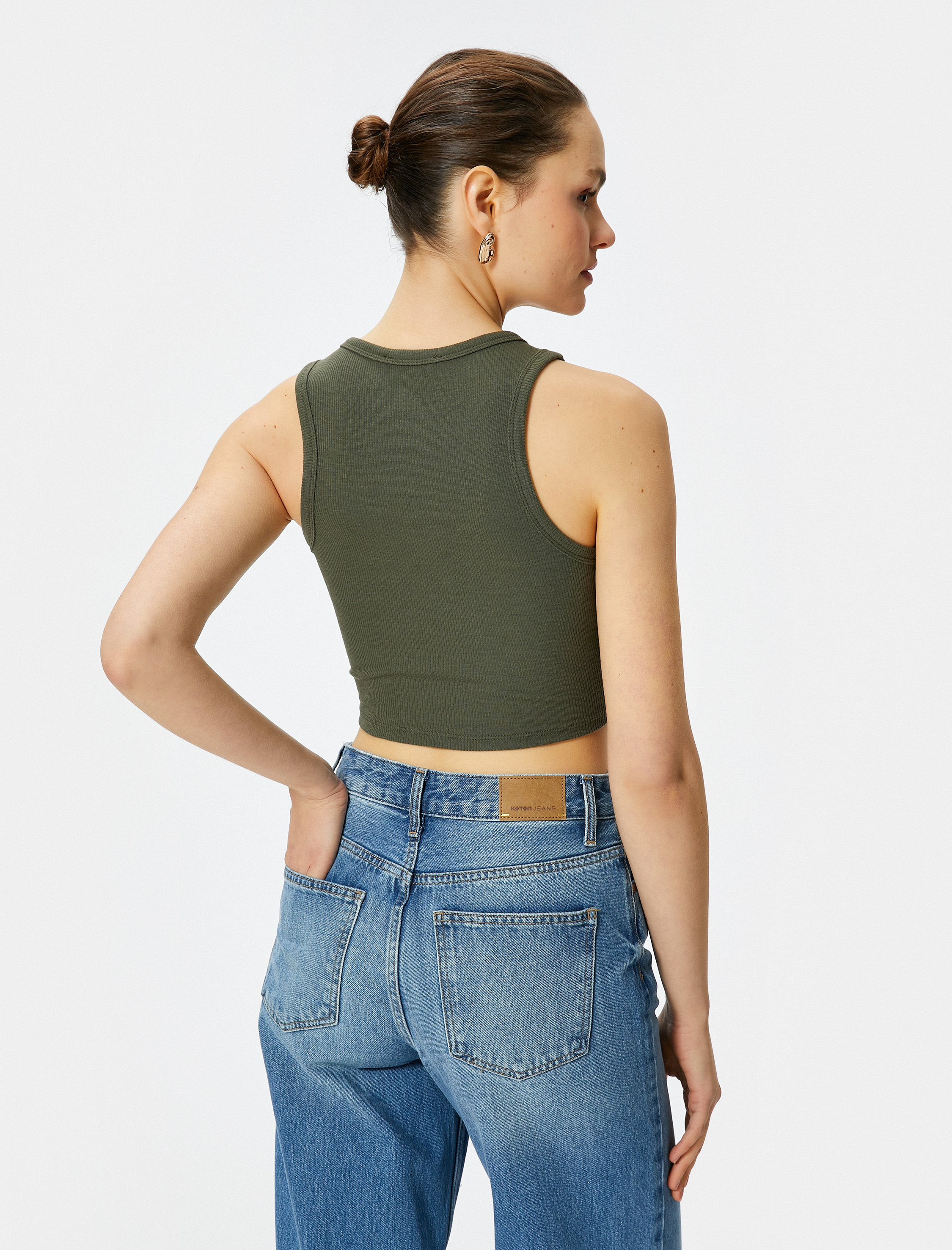  Halter Yaka Atlet Crop Ribanalı Kolsuz