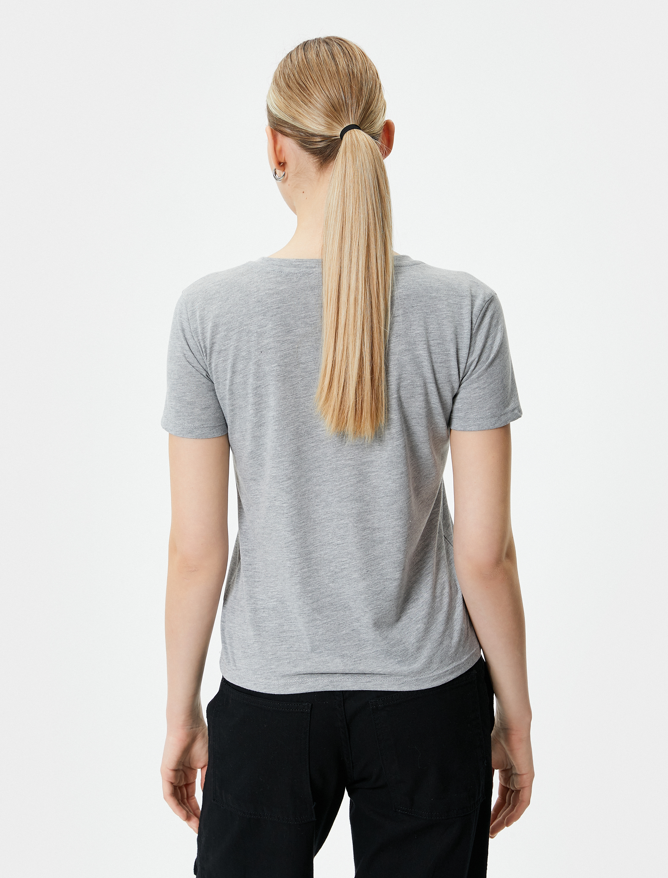   Parlak Slogan Baskılı Tişört Bisiklet Yaka Kısa Kollu