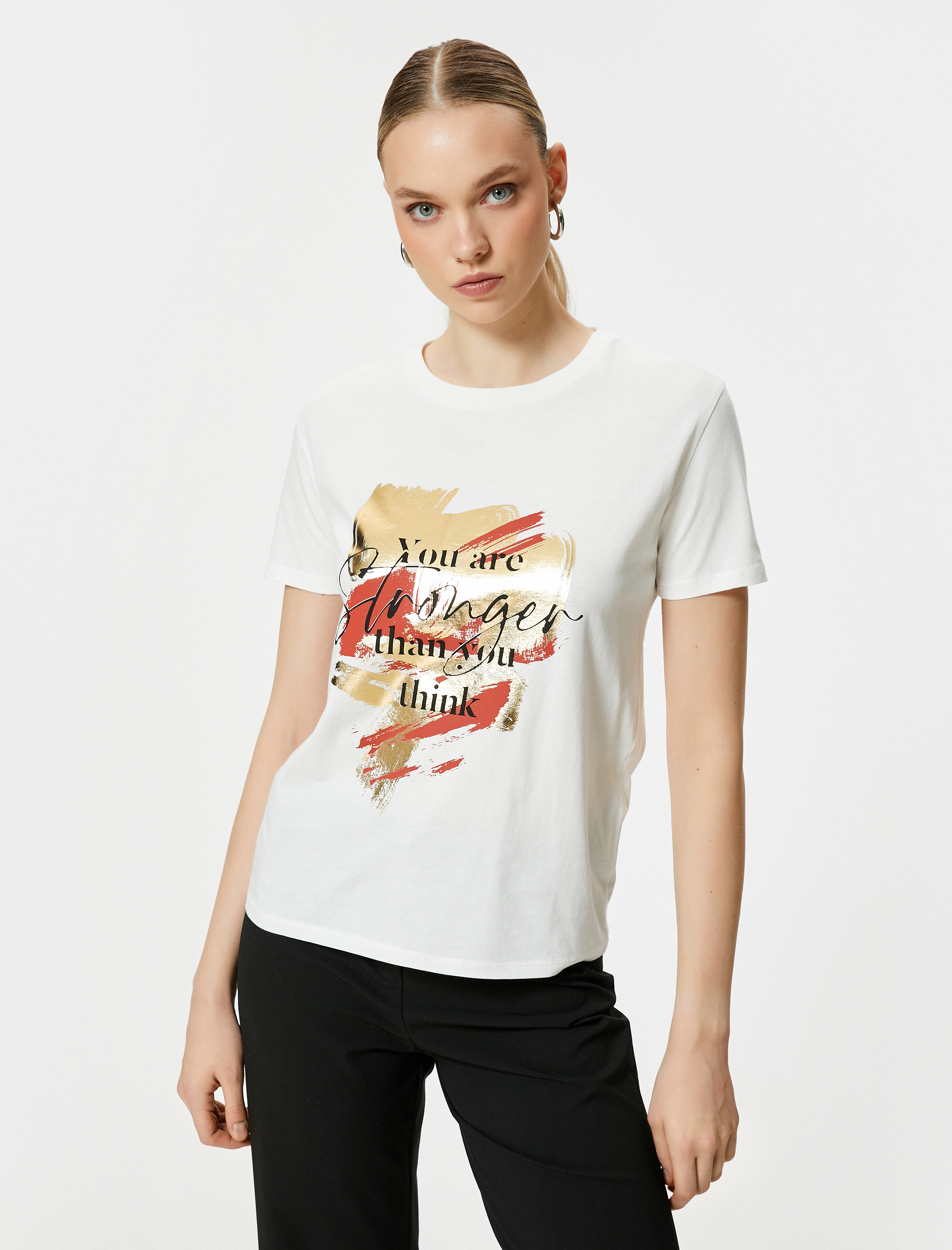   Baskılı Tişört Kısa Kollu Bisiklet Yaka Pamuklu