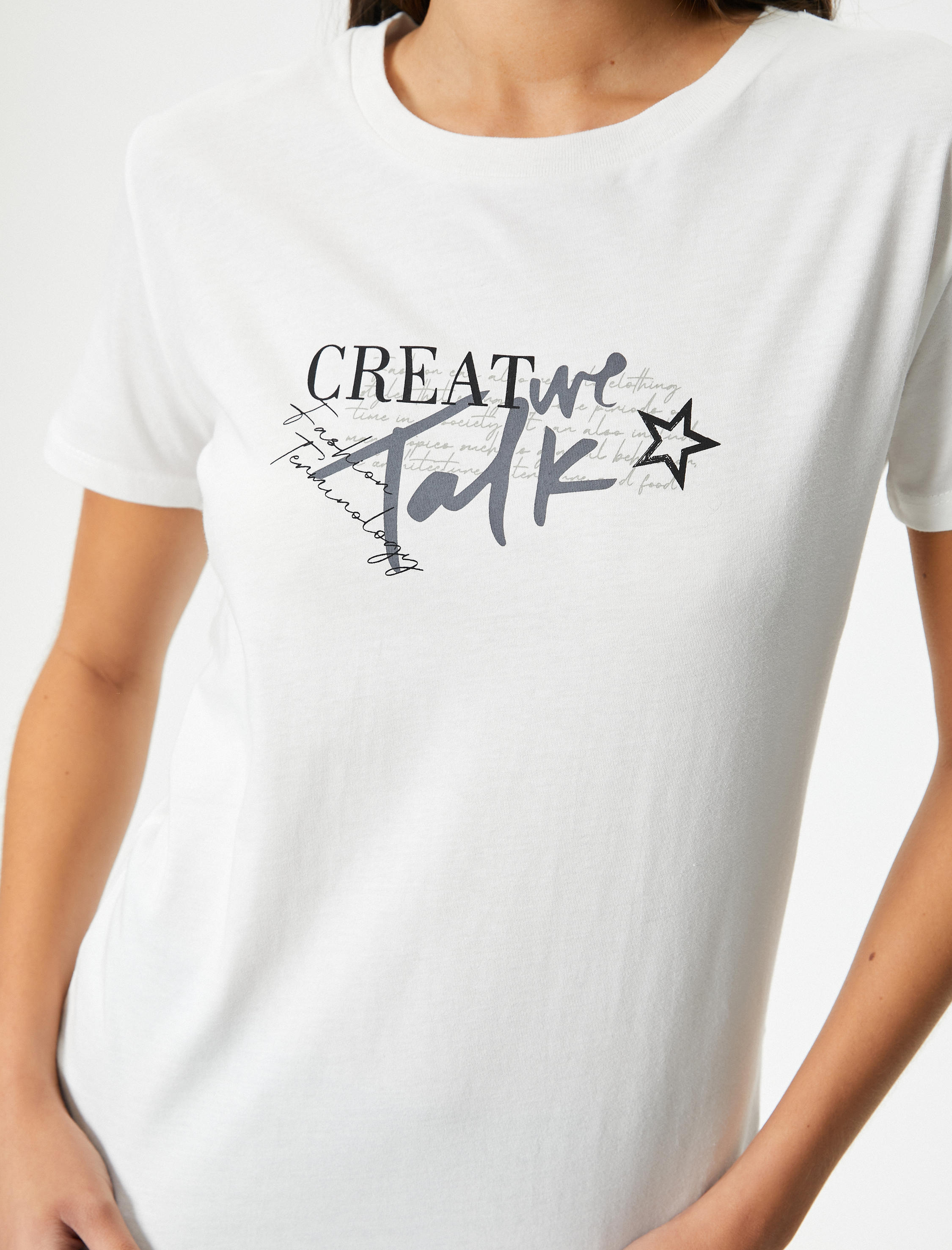   Baskılı Tişört Bisiklet Yaka Kısa Kollu Pamuklu