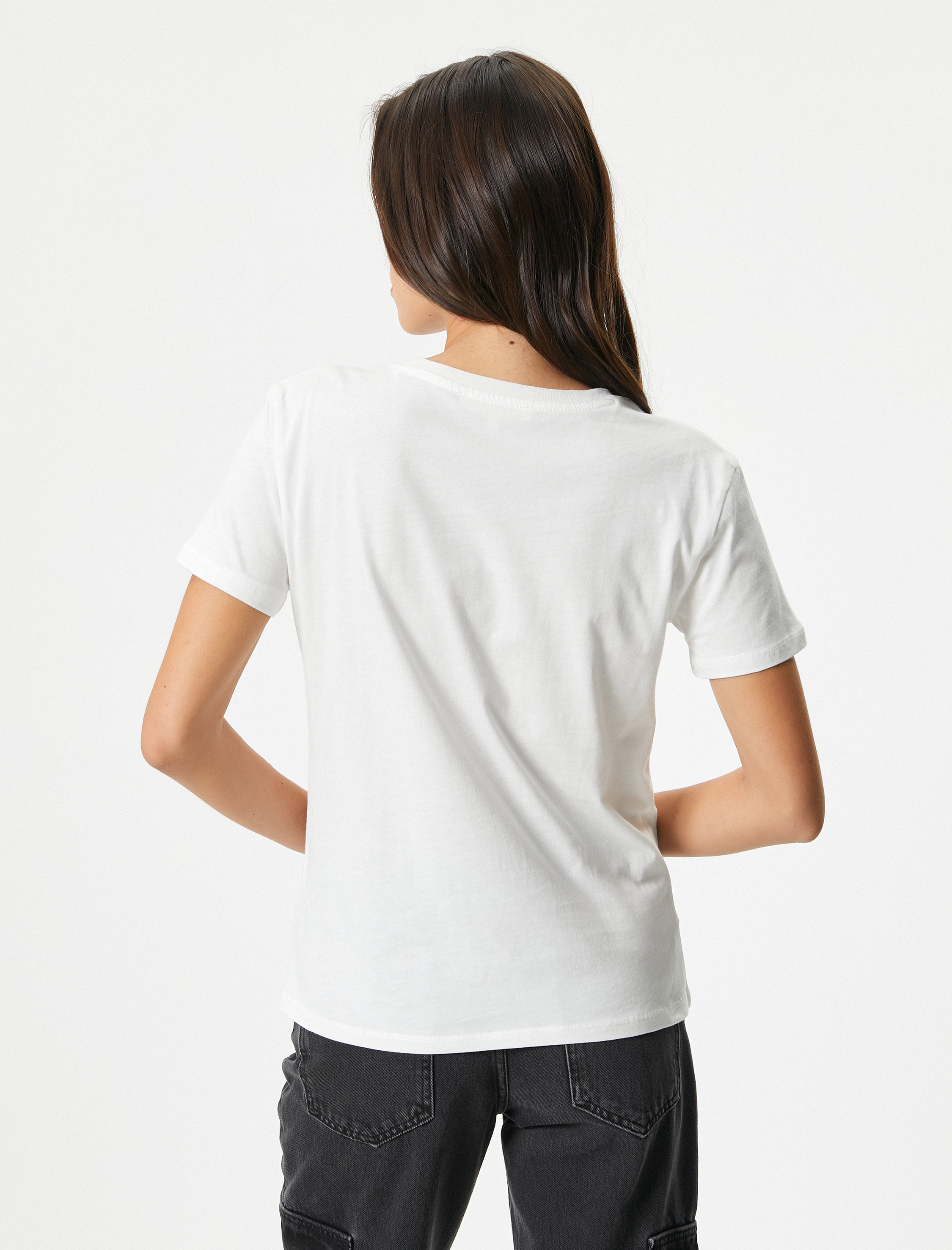   Baskılı Tişört Bisiklet Yaka Kısa Kollu Pamuklu