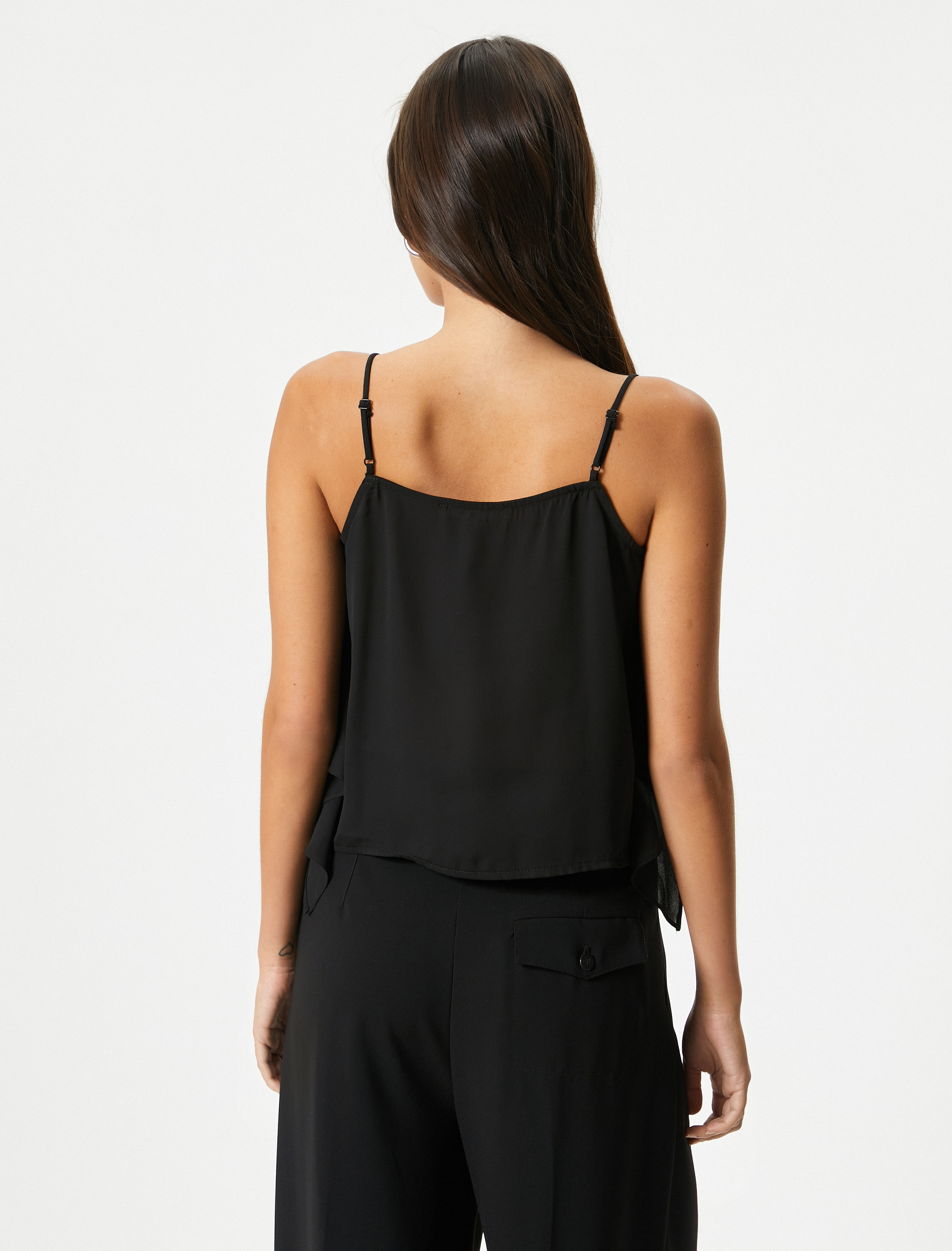   Fırfırlı Bluz İnce Askılı V Yaka