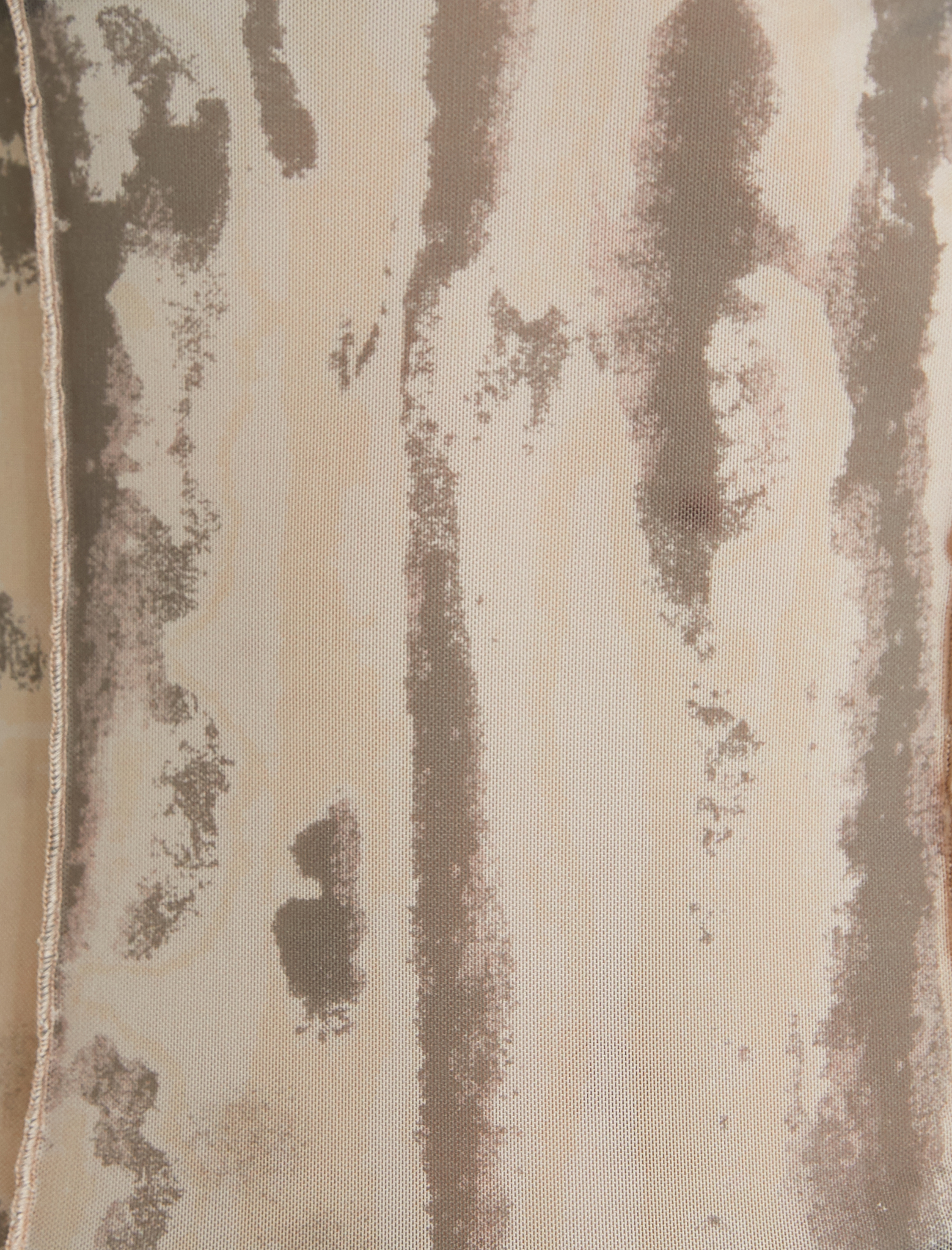   Tül Transparan Tişört Batik Desenli Uzun Kollu Dik Yaka