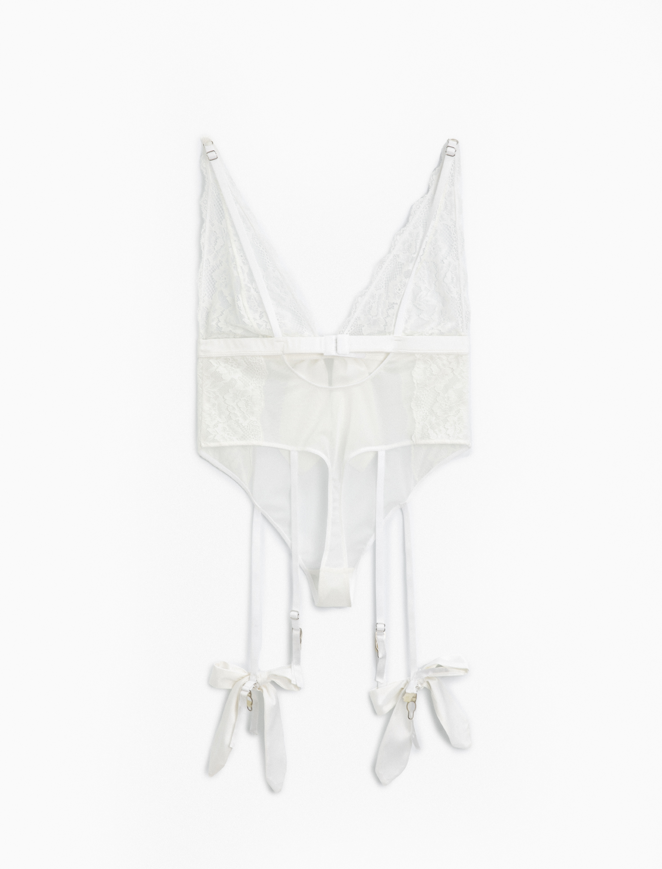   Fiyonk Detaylı Bodysuit Dantelli V Yaka Bridal