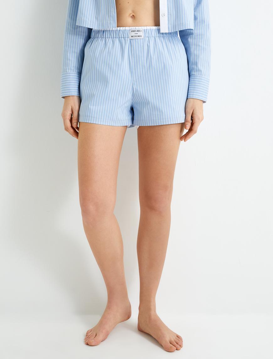   Pijama Altı Şort Çift Bel Lastik Detaylı Etiketli