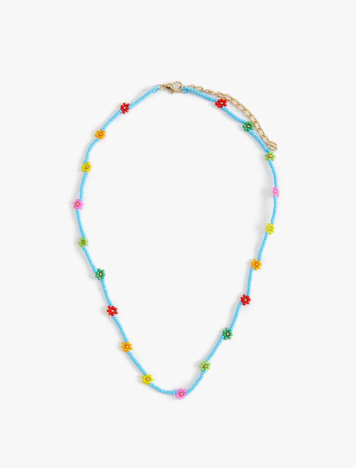Kadın Boncuklu Kolye Renkli Çiçekli