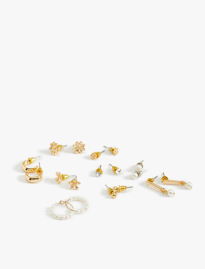 Kadın İnci ve Taş Detaylı Küpe Seti 9'lu