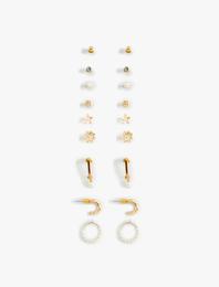 İnci ve Taş Detaylı Küpe Seti 9'lu