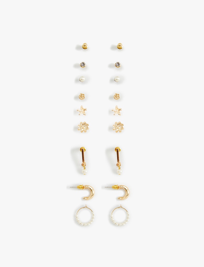 Kadın İnci ve Taş Detaylı Küpe Seti 9'lu