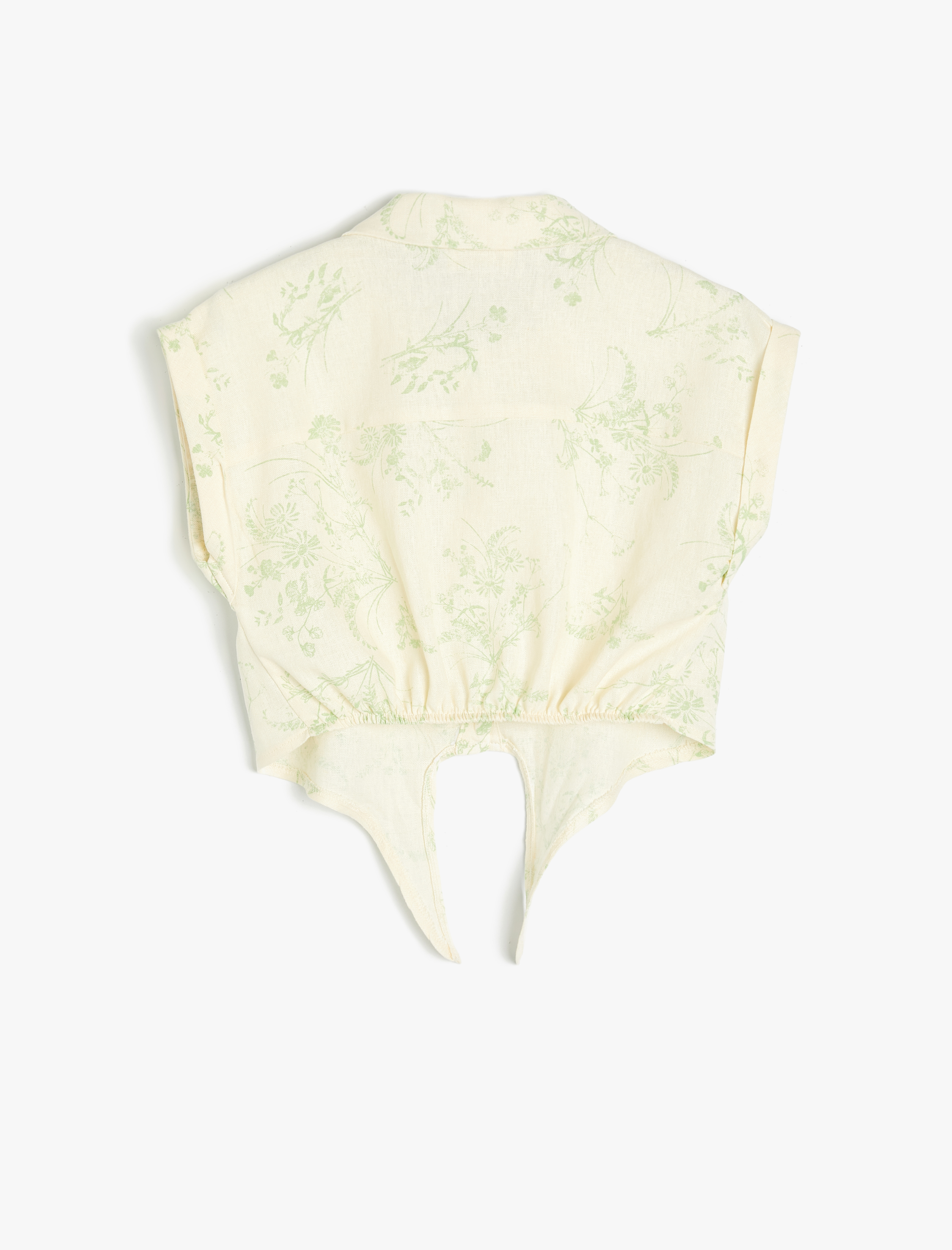  Kız Çocuk Gömlek Kısa Kollu Önü Bağlamalı Cepli Keten Karışımlı