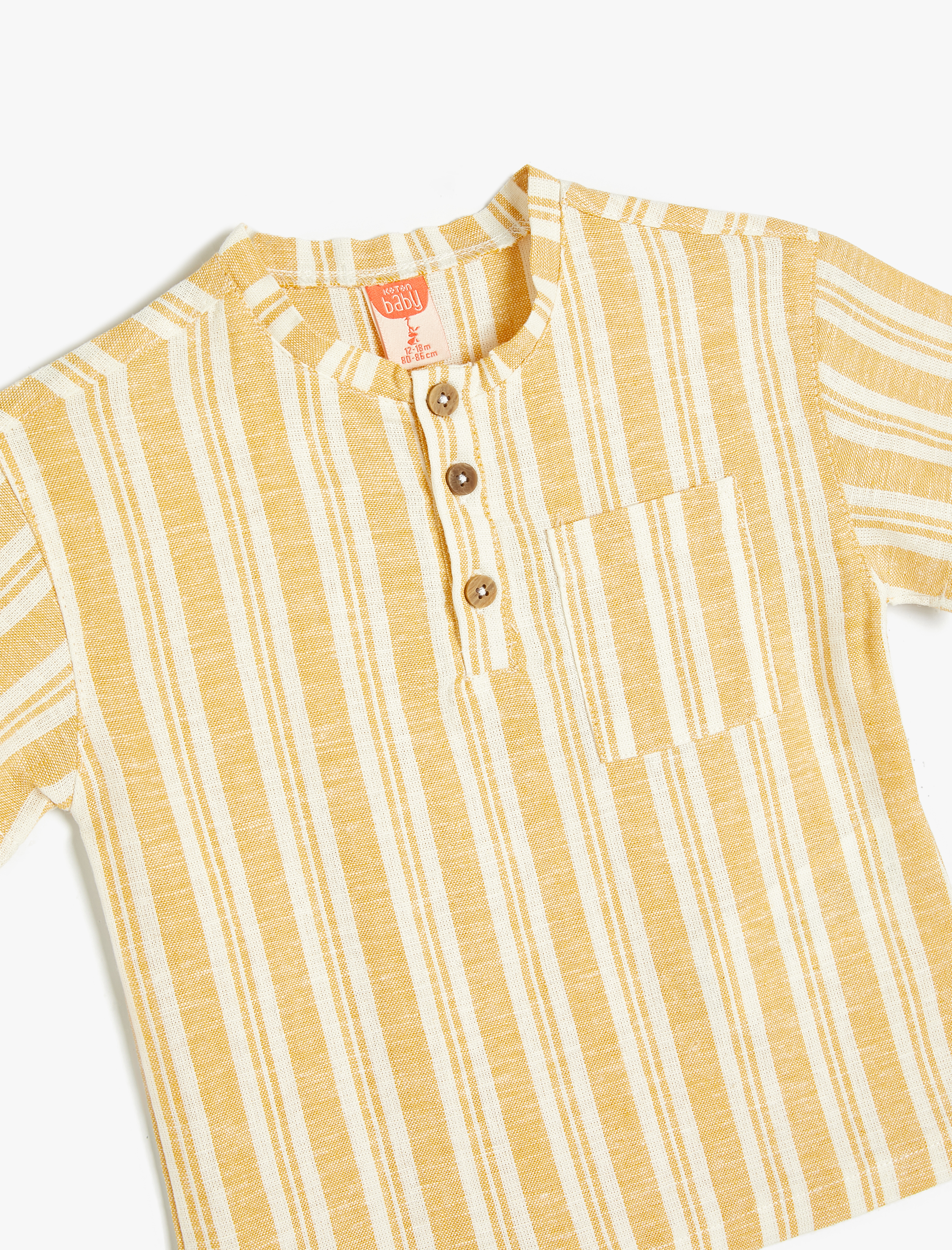  Erkek Bebek Gömlek Keten Karışımlı Bisiklet Yaka Düğme ve Cep Detaylı