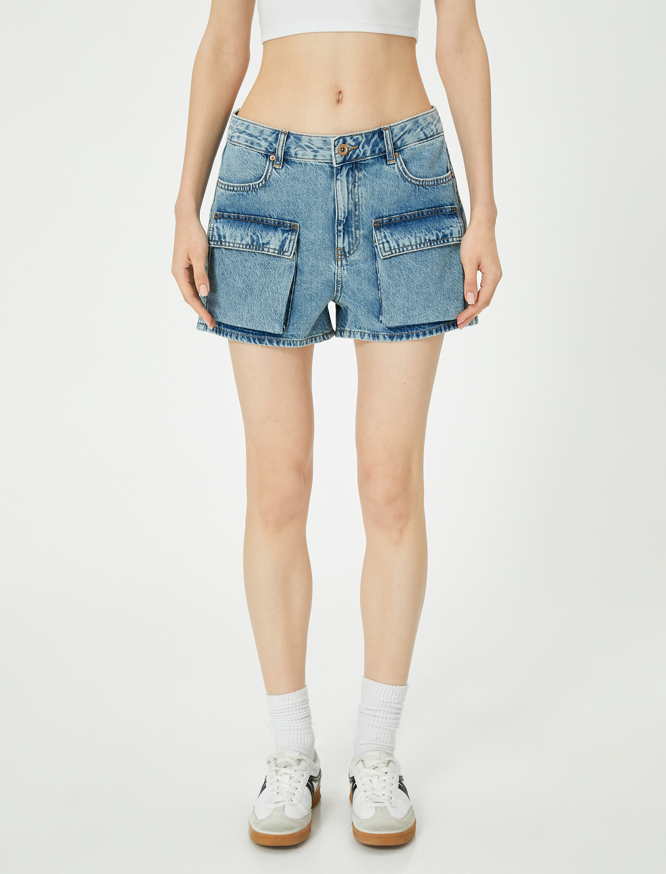   Jean Kargo Şort Önden Cep Detaylı Standart Bel