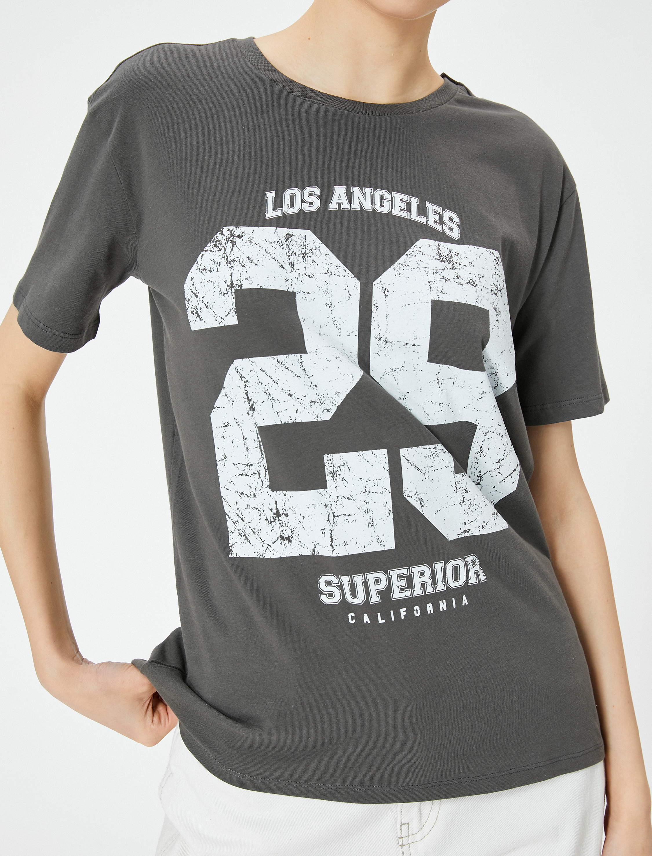   Baskılı Tişört Bisiklet Yaka Kısa Kollu Pamuklu