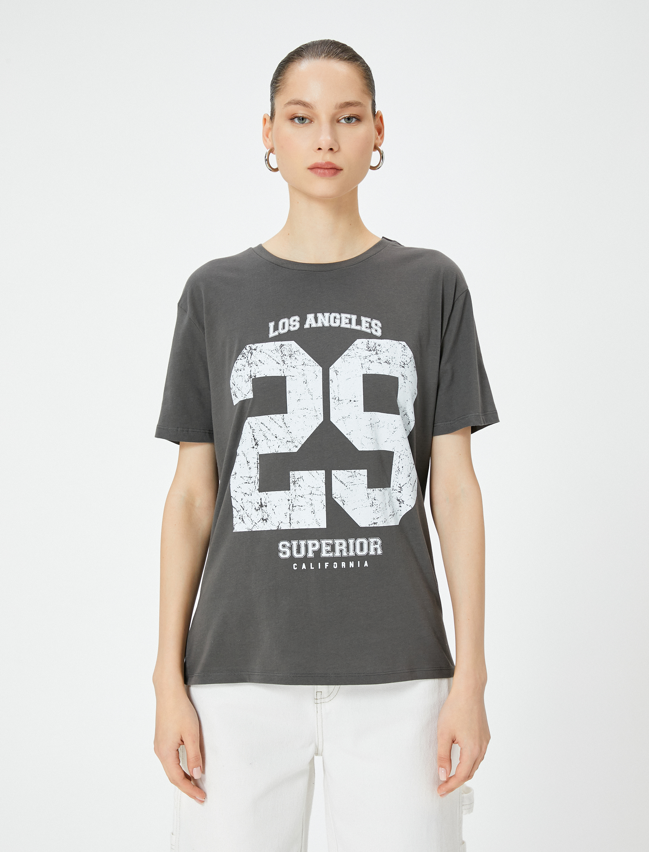   Baskılı Tişört Bisiklet Yaka Kısa Kollu Pamuklu