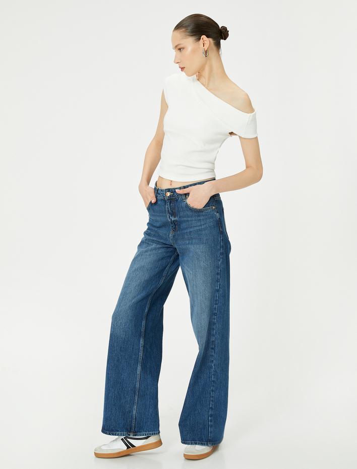  Tek Omuz Üst Omzu Açık Drapeli Slim Fit Pamuklu