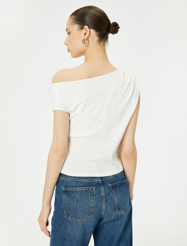 Tek Omuz Üst Omzu Açık Drapeli Slim Fit Pamuklu_3