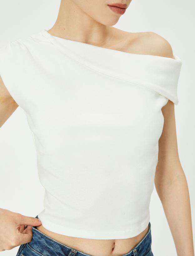 Tek Omuz Üst Omzu Açık Drapeli Slim Fit Pamuklu_4