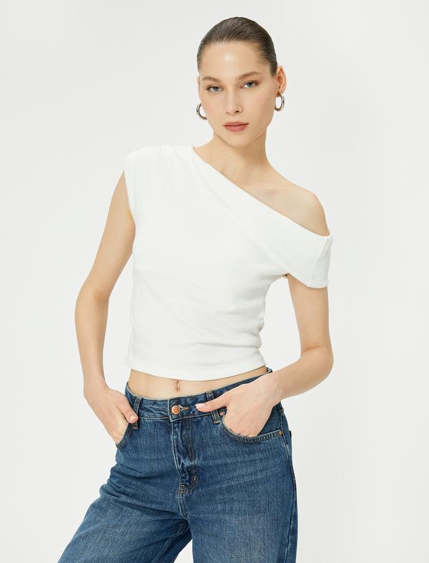Tek Omuz Üst Omzu Açık Drapeli Slim Fit Pamuklu_0