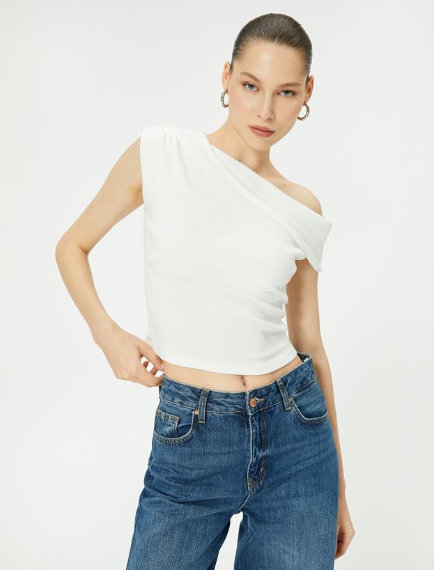 Tek Omuz Üst Omzu Açık Drapeli Slim Fit Pamuklu_2