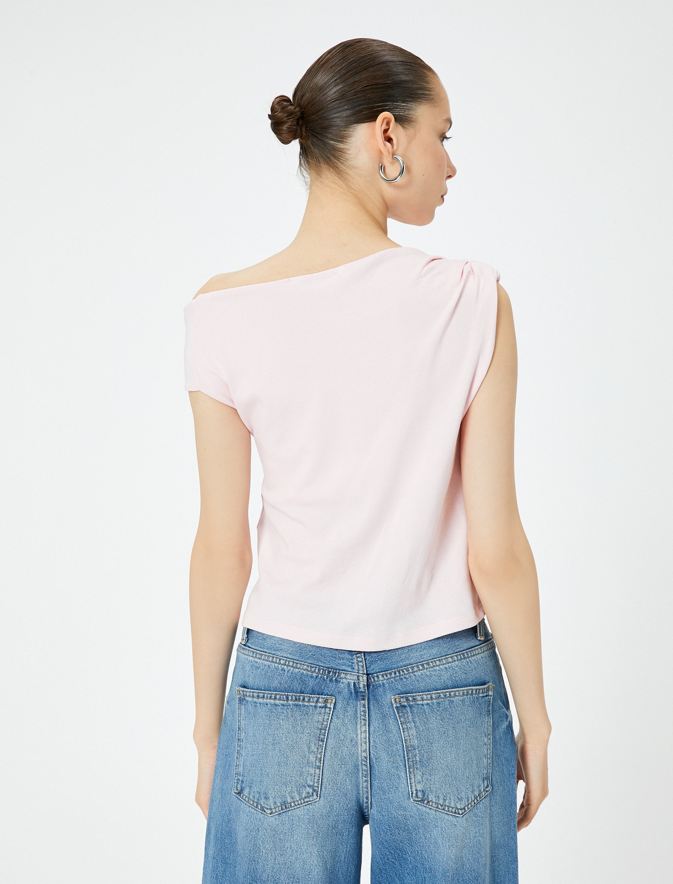   Tek Omuz Üst Omzu Açık Drapeli Slim Fit Pamuklu