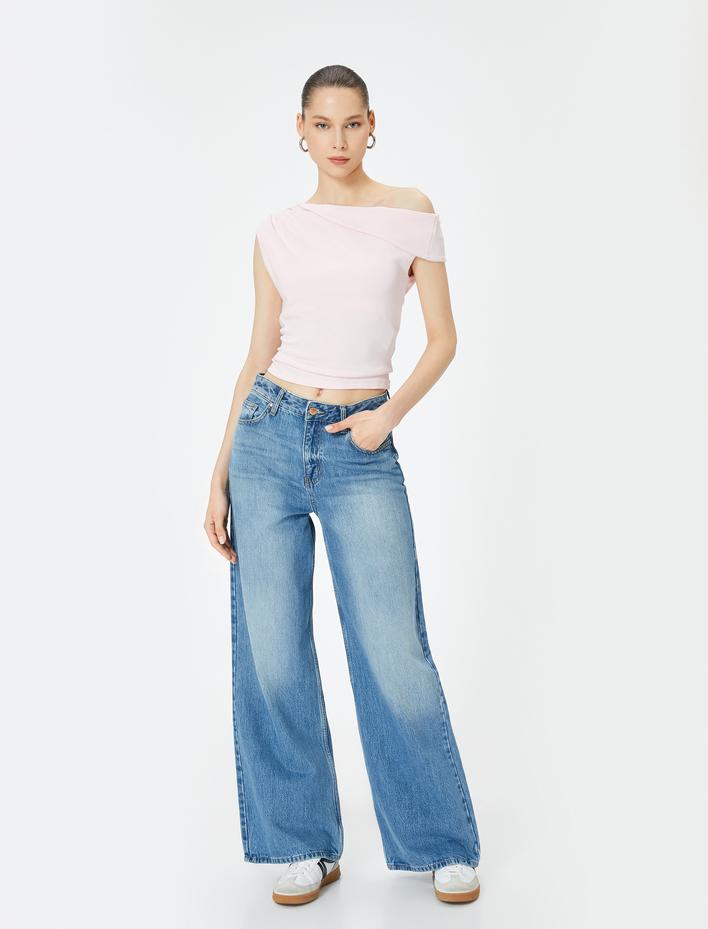  Tek Omuz Üst Omzu Açık Drapeli Slim Fit Pamuklu