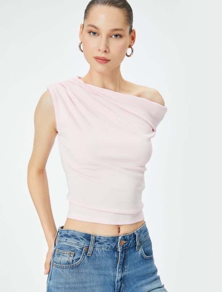 Tek Omuz Üst Omzu Açık Drapeli Slim Fit Pamuklu