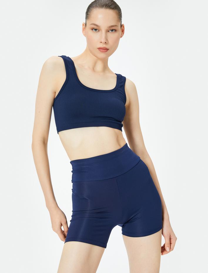  Spor Ekstra Biker Tayt Yüksek Bel Dokuma Slim Fit