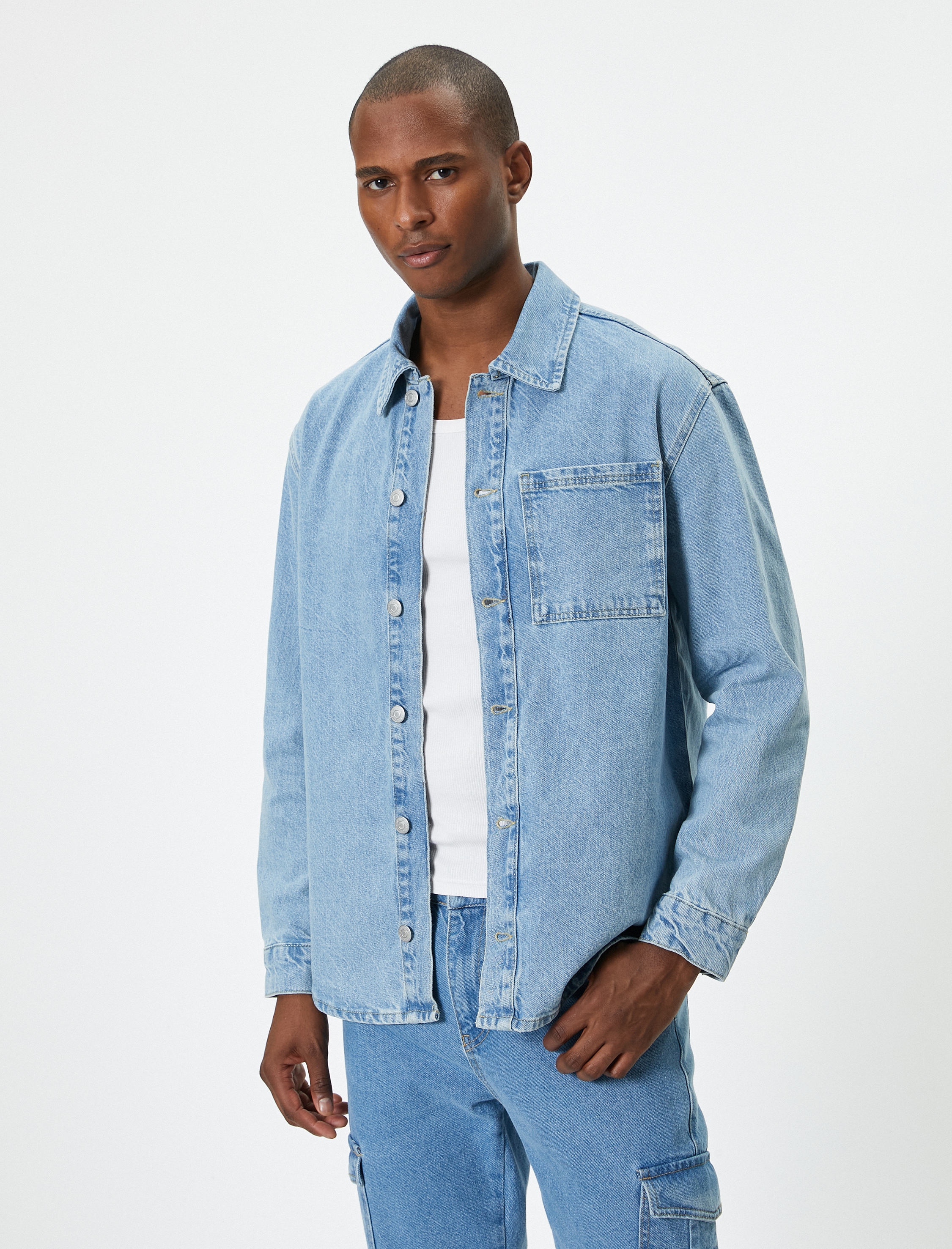   Kot Gömlek Ceket Oversize Cep Detaylı Klasik Yaka Düğmeli