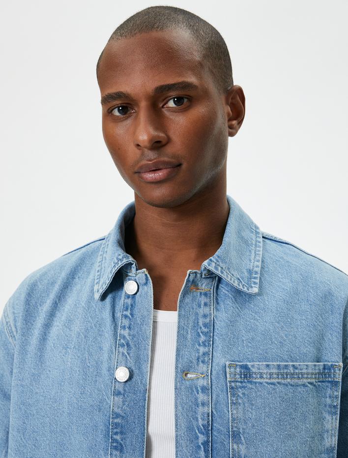  Kot Gömlek Ceket Oversize Cep Detaylı Klasik Yaka Düğmeli