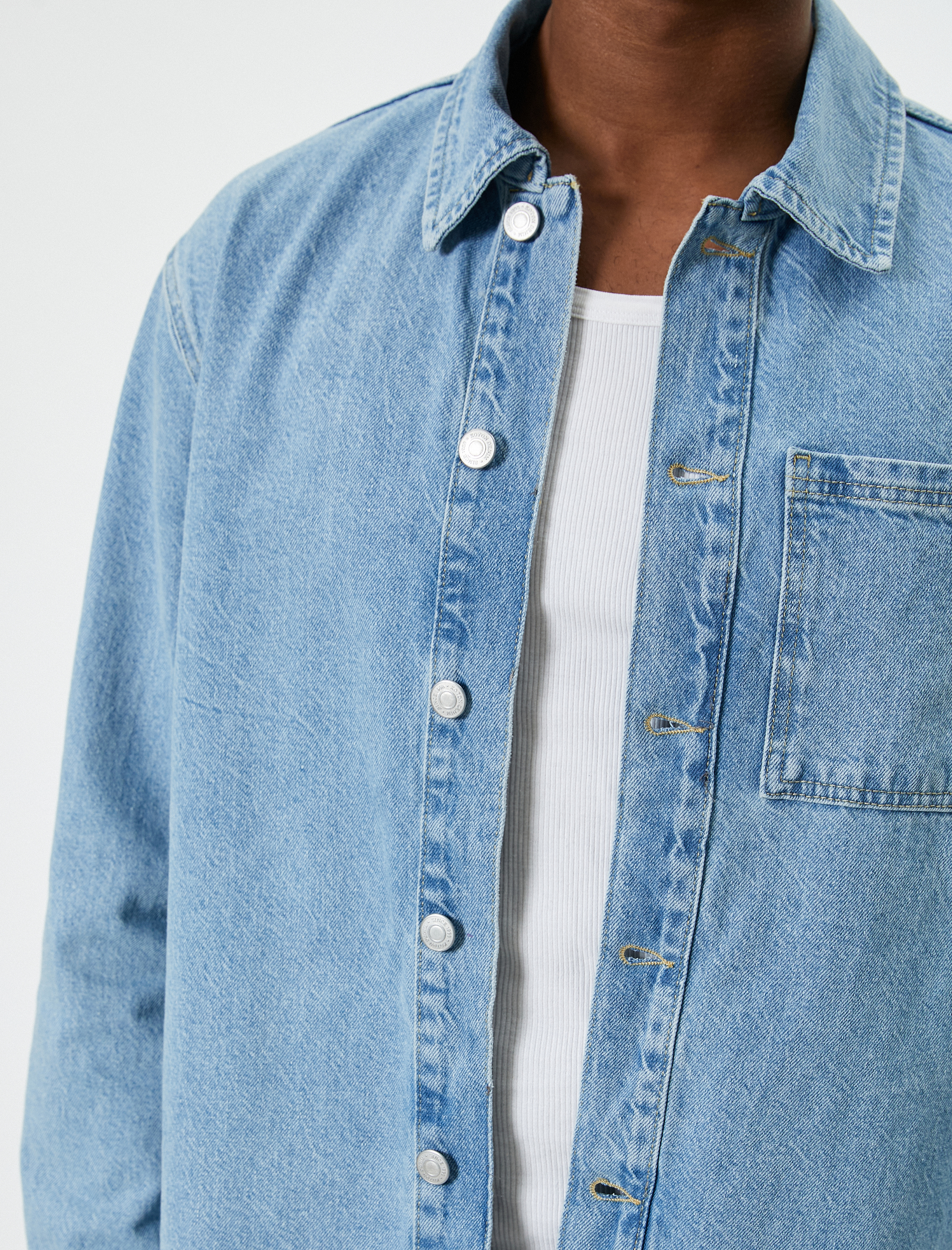   Kot Gömlek Ceket Oversize Cep Detaylı Klasik Yaka Düğmeli