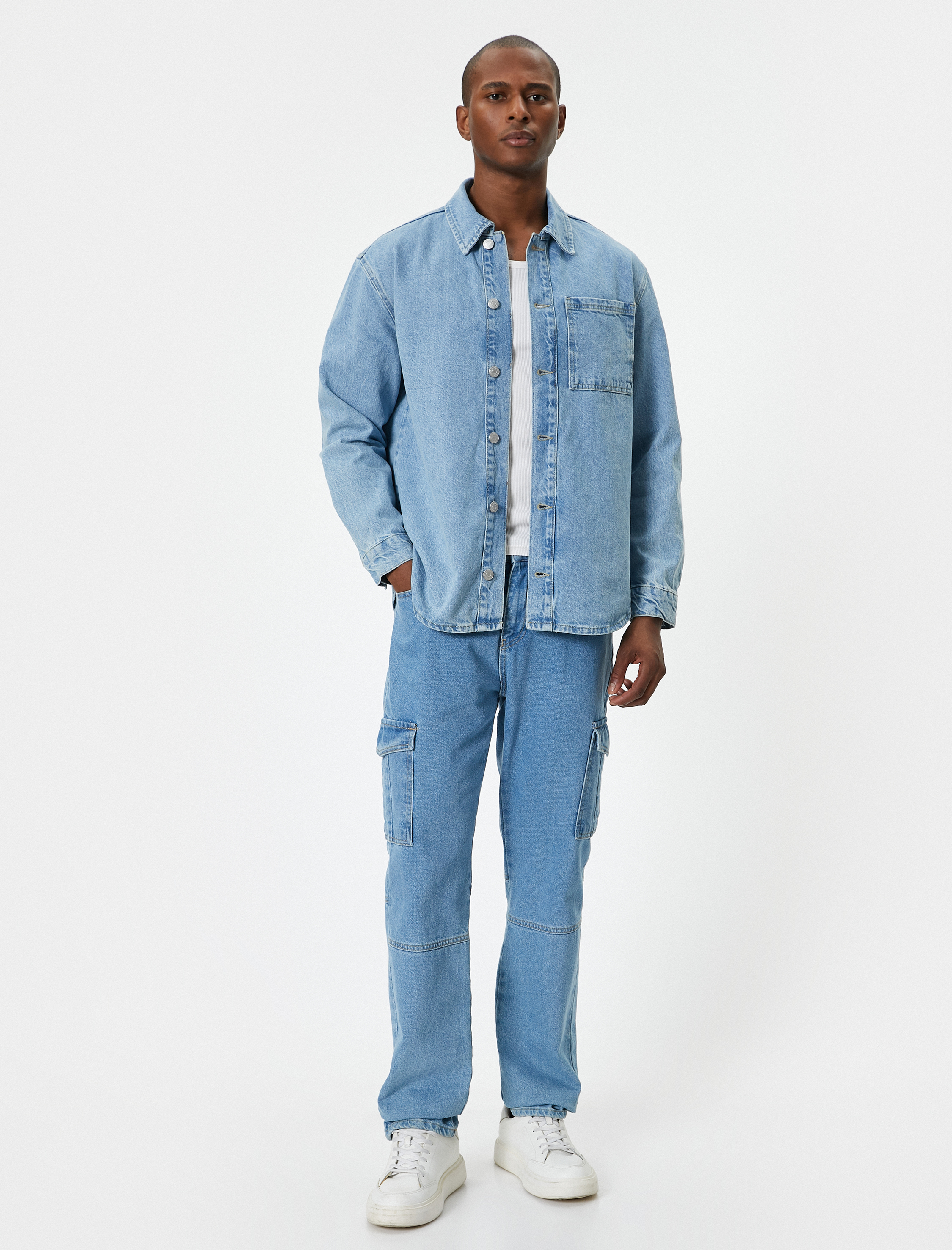   Kot Gömlek Ceket Oversize Cep Detaylı Klasik Yaka Düğmeli