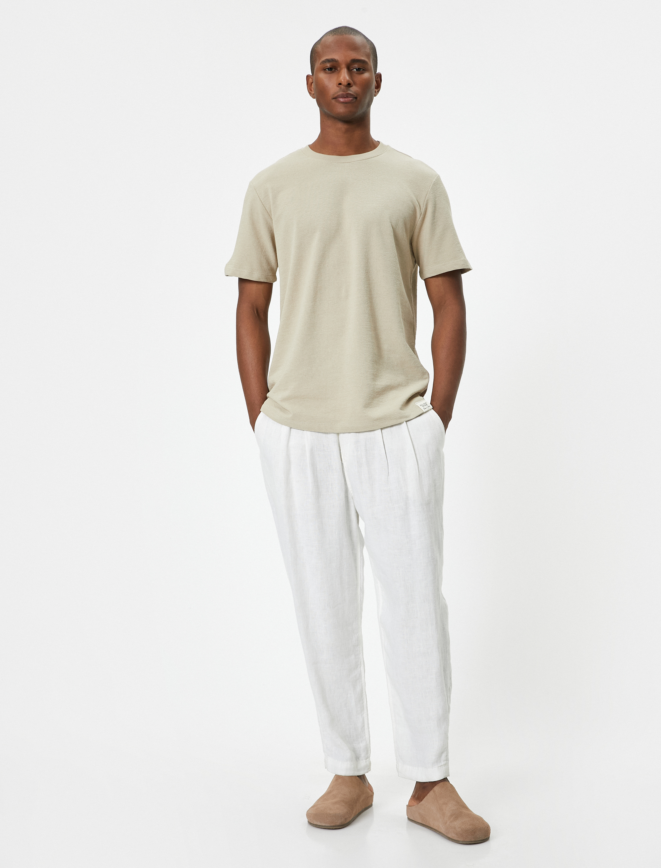   Basic Tişört Dokulu Etiket Baskılı Bisiklet Yaka Kısa Kollu