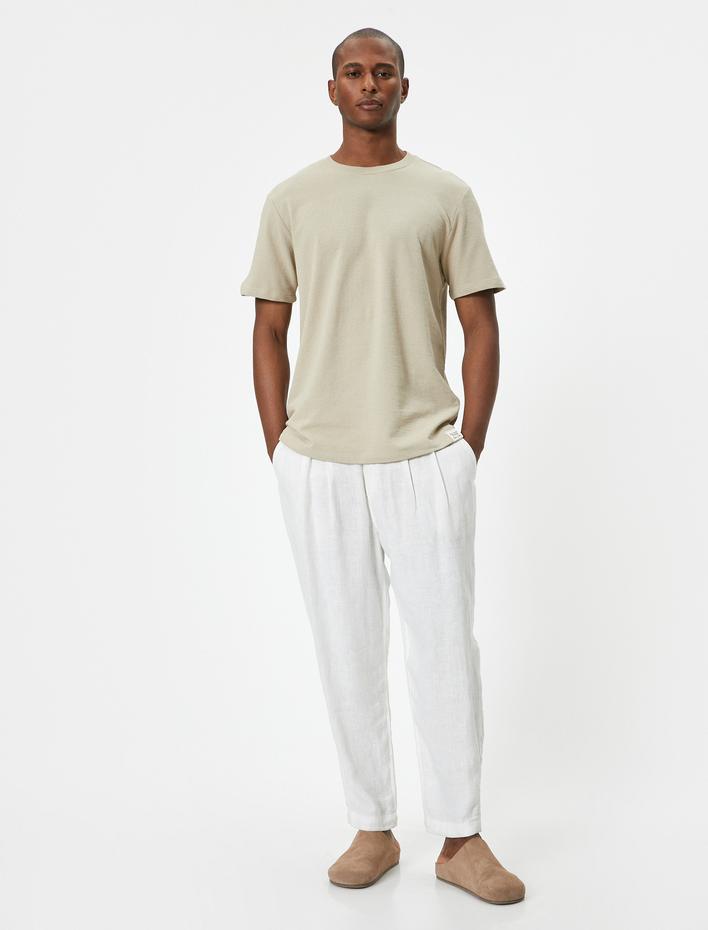  Basic Tişört Dokulu Etiket Baskılı Bisiklet Yaka Kısa Kollu