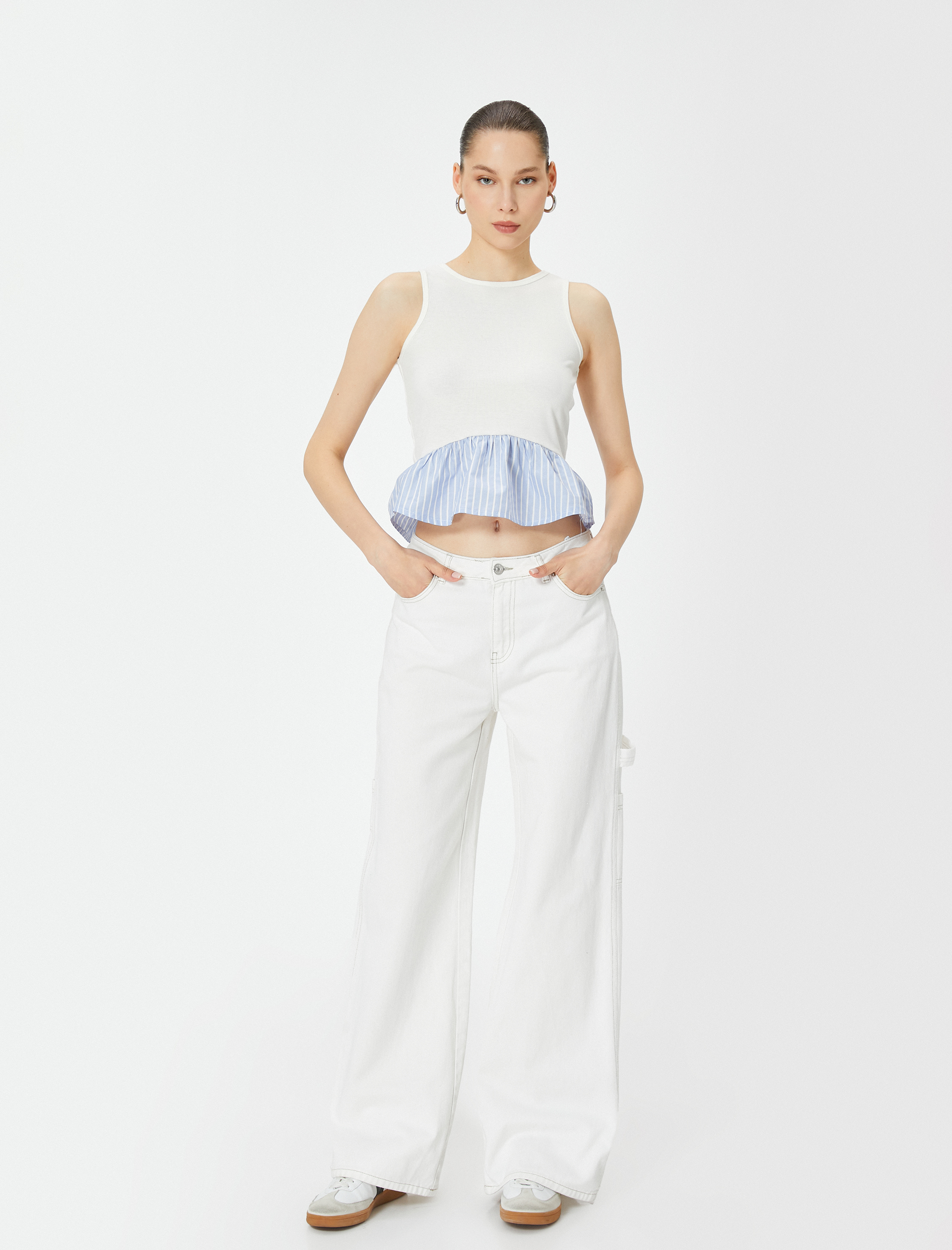   Fırfırlı Atlet Çift Kumaş Detaylı Bisiklet Yaka