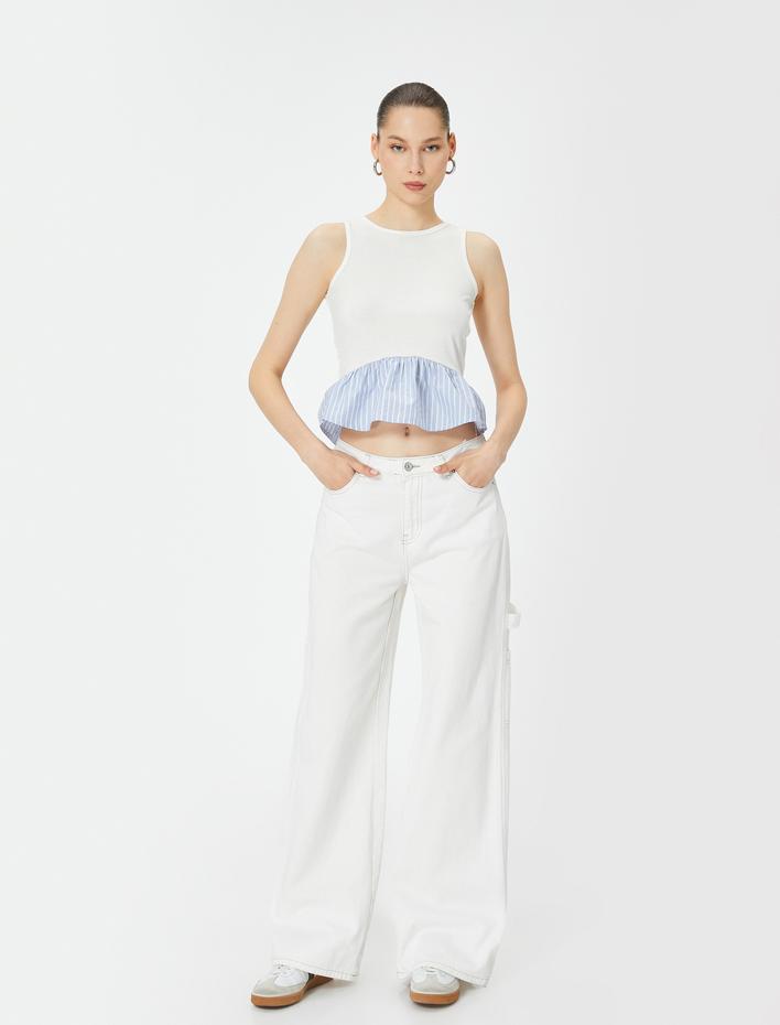  Fırfırlı Atlet Çift Kumaş Detaylı Bisiklet Yaka