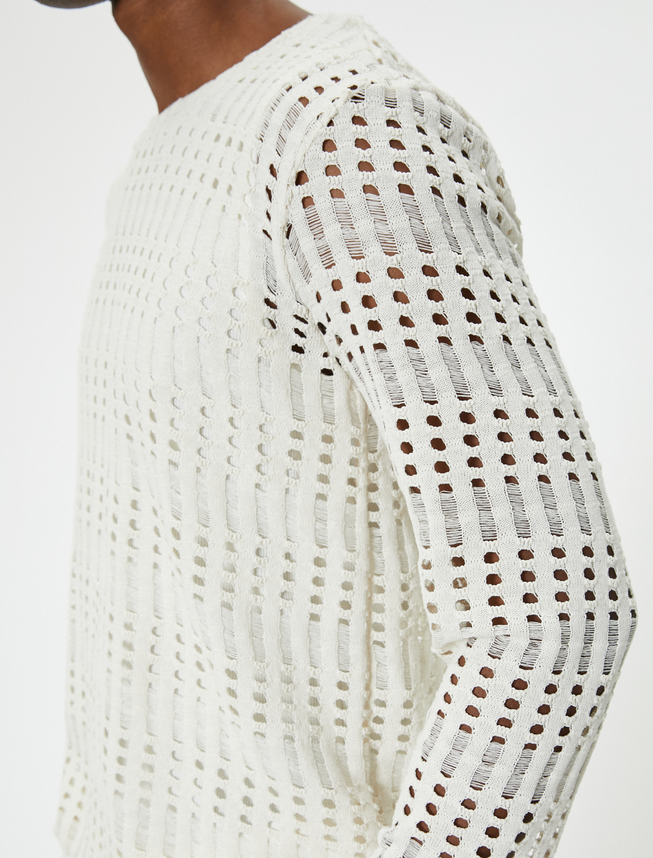   Ajurlu Kazak Bisiklet Yaka Düşük Omuzlu Uzun Kollu