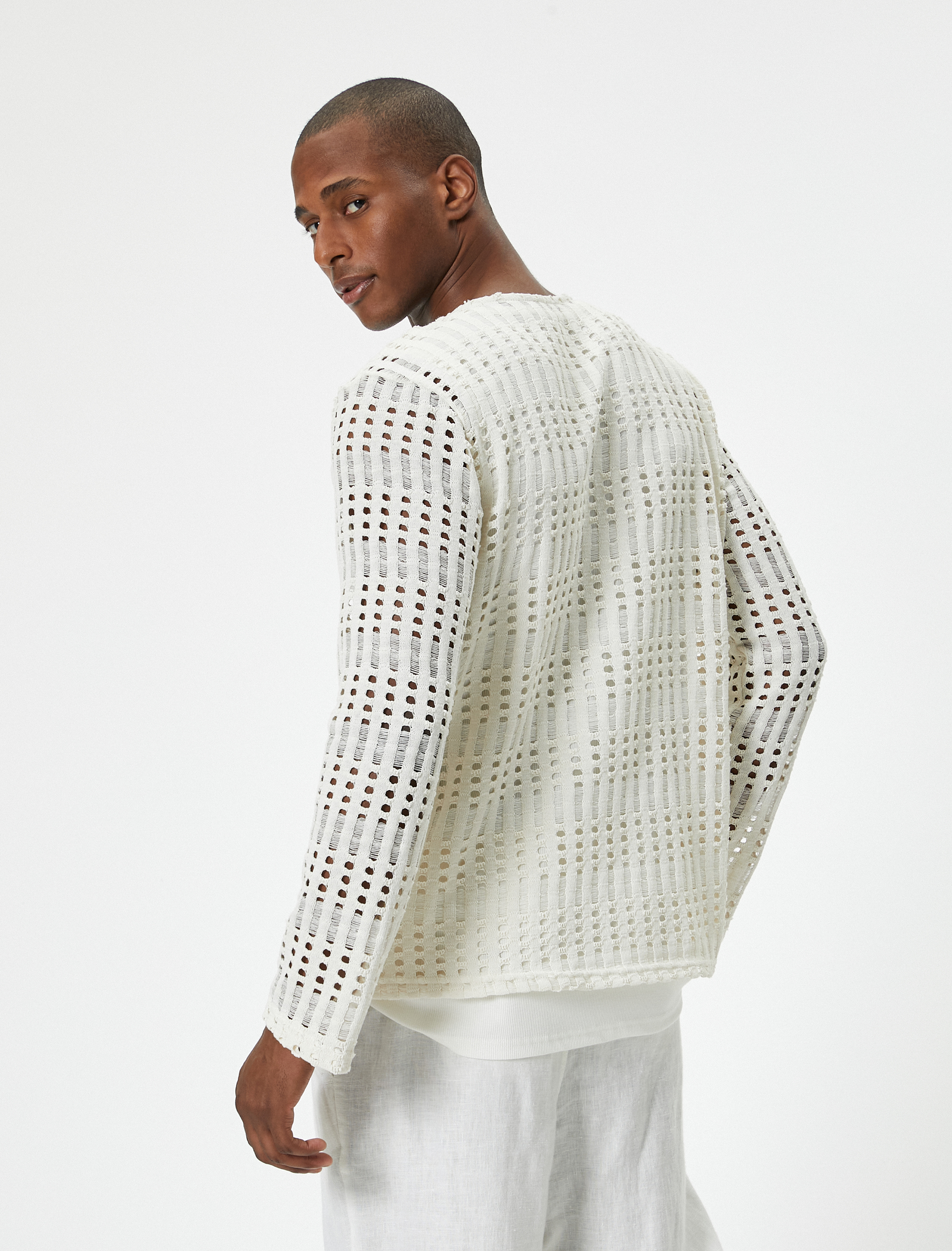   Ajurlu Kazak Bisiklet Yaka Düşük Omuzlu Uzun Kollu