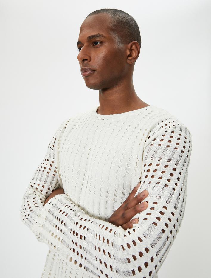  Ajurlu Kazak Bisiklet Yaka Düşük Omuzlu Uzun Kollu