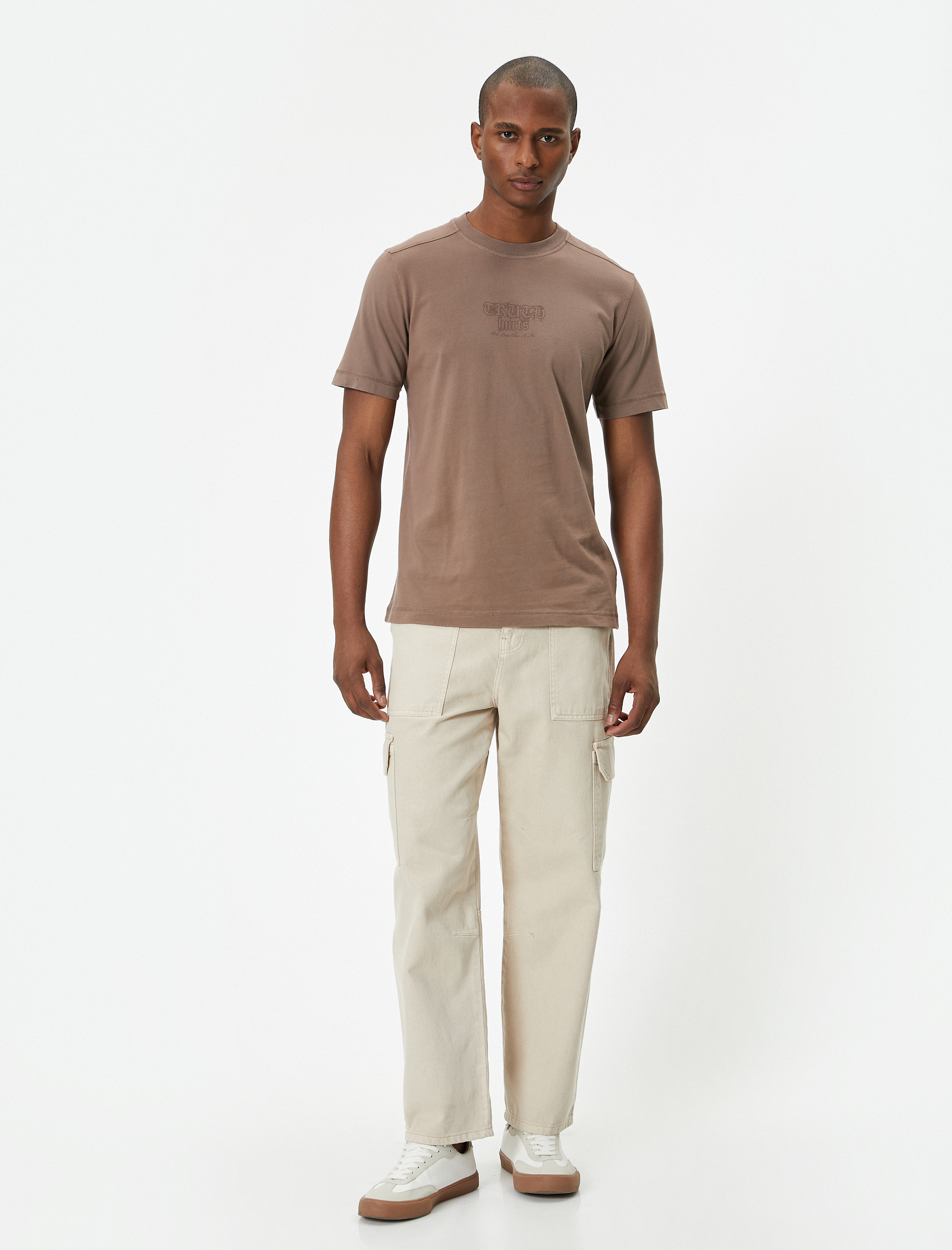   Slogan Baskılı Tişört Bisiklet Yaka Kısa Kollu Pamuklu