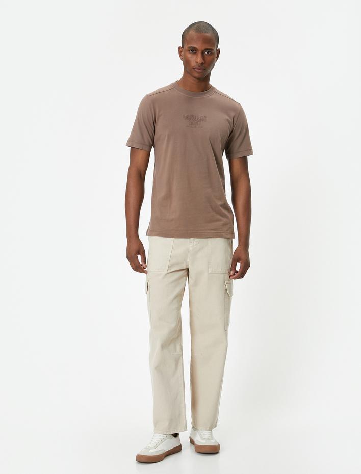  Slogan Baskılı Tişört Bisiklet Yaka Kısa Kollu Pamuklu