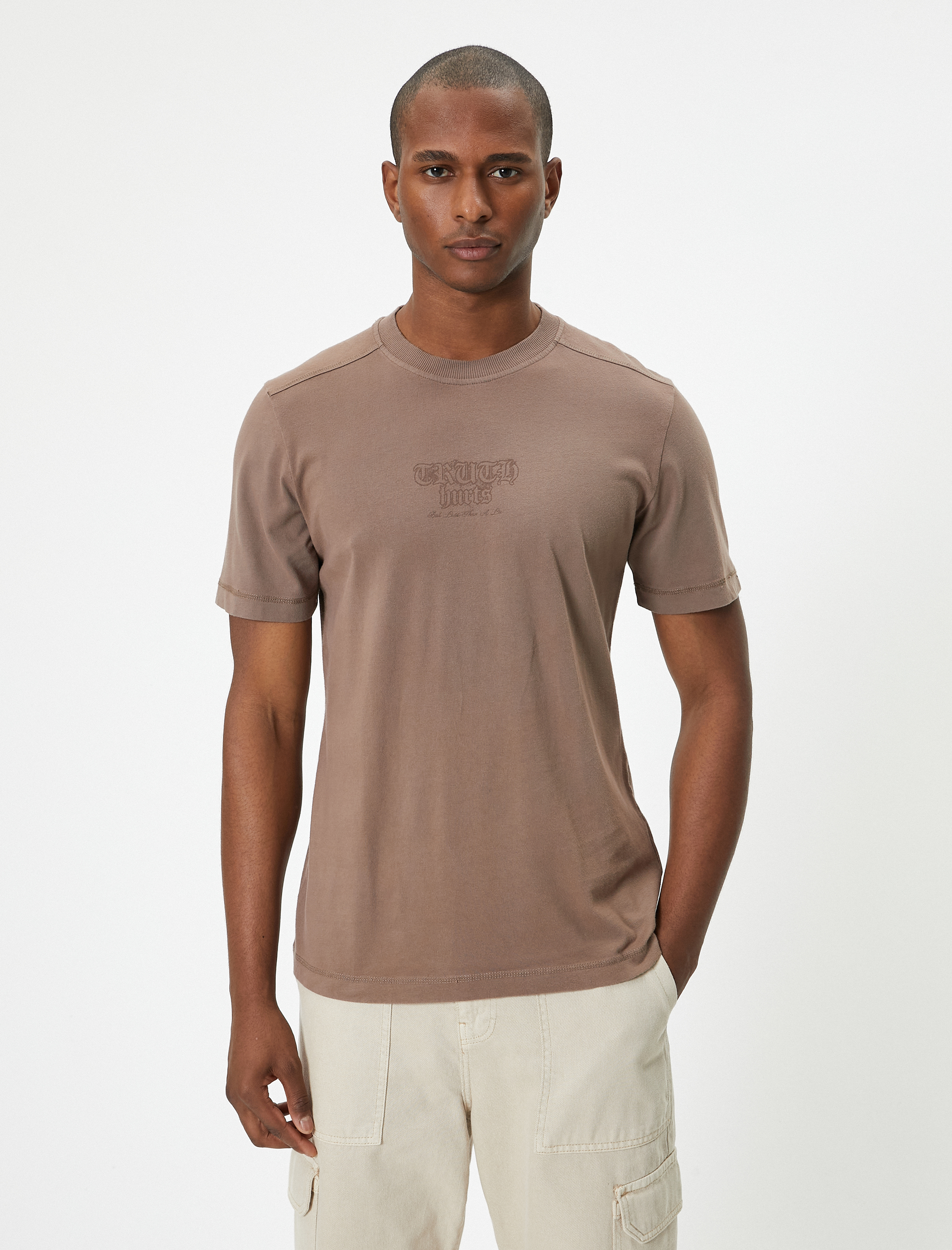   Slogan Baskılı Tişört Bisiklet Yaka Kısa Kollu Pamuklu