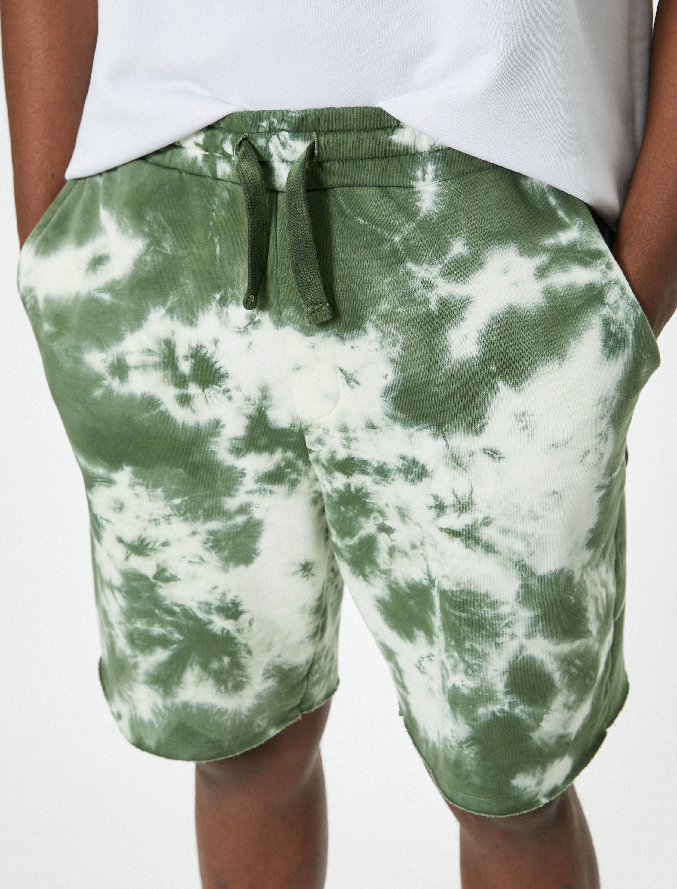   Oversize Bermuda Şort Beli Bağcıklı Soyut Baskılı Cepli